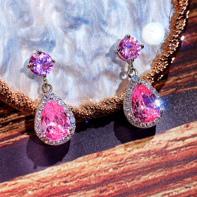 Emerald Water Drop Zircon Copper Inlaid Earrings
