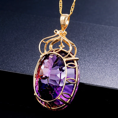 Fashion Water Droplet Crystal Necklace and Jewelry Set with Purple Gemstone Accessories