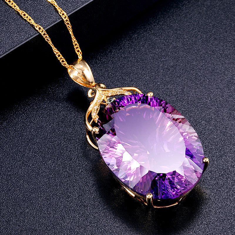 Fashion Water Droplet Crystal Necklace and Jewelry Set with Purple Gemstone Accessories