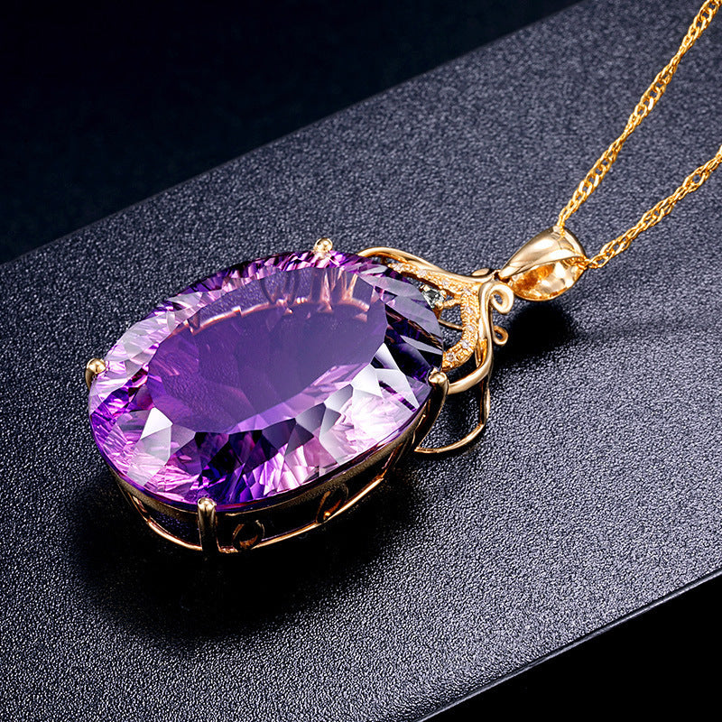 Fashion Water Droplet Crystal Necklace and Jewelry Set with Purple Gemstone Accessories