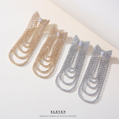 Elegant Zircon Rhinestone Tassel Chain Drop Earrings for Women