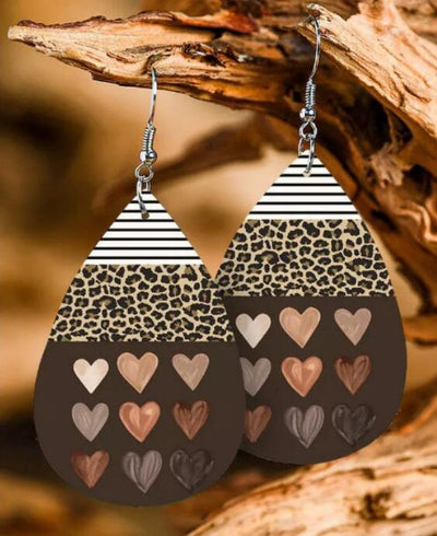 Vintage Heart PU Leather Sequin Earrings for Women