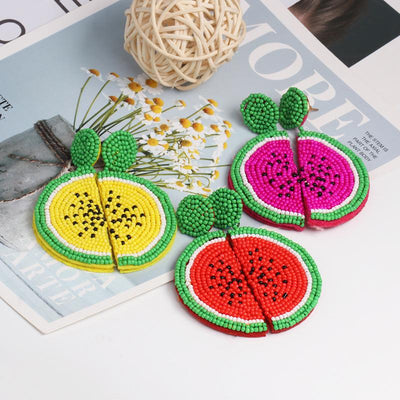 Watermelon Dragon Fruit Handmade Beaded Earrings NHJJ149449