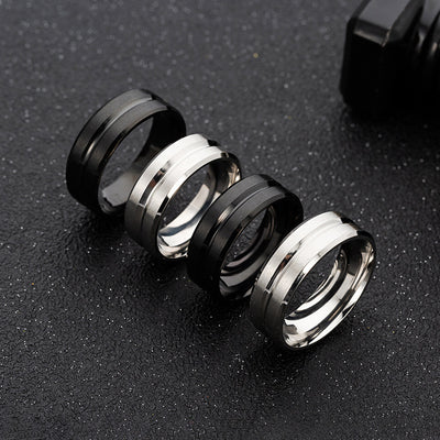 Fashion 8mm Black Plated Rotatable Titanium Steel Ring Set