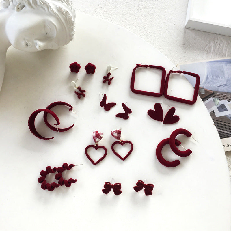 Fashion Wine Red Geometric Vintage Earrings with S925 Silver Needle