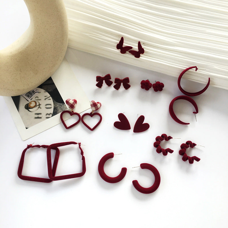 Fashion Wine Red Geometric Vintage Earrings with S925 Silver Needle