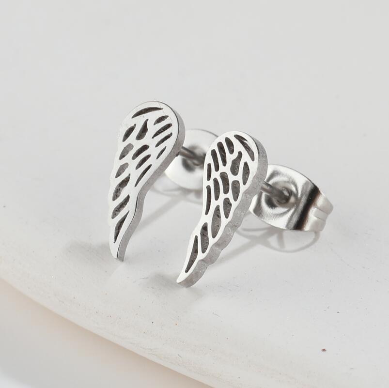 Titanium Steel Feather Stud Earrings for Women