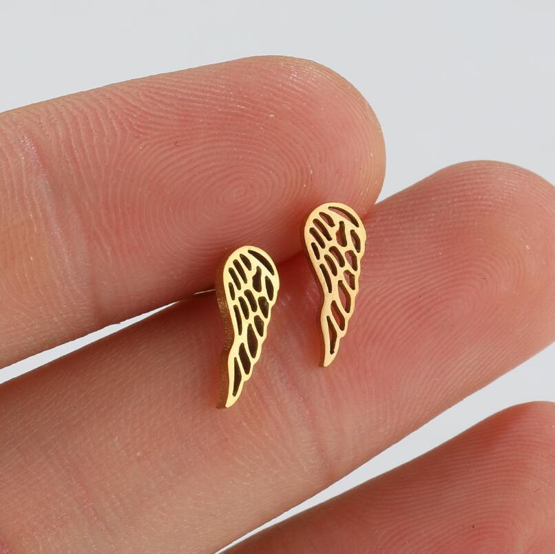 Titanium Steel Feather Stud Earrings for Women