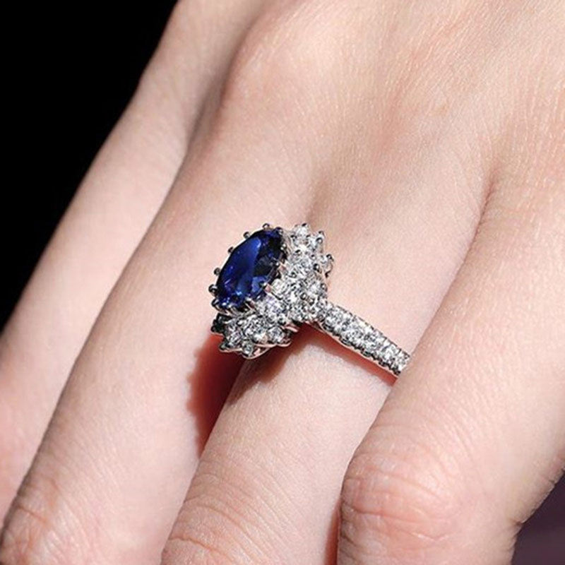 Fashionable Oval Blue Zircon Copper Engagement Ring