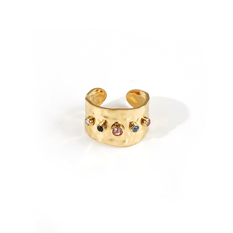 18k Gold Plated Titanium Steel Multicolor Zircon Open Band Ring