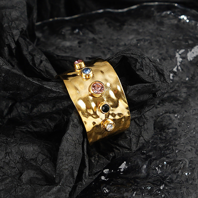 18k Gold Plated Titanium Steel Multicolor Zircon Open Band Ring