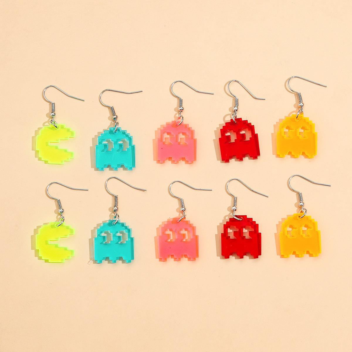 Fluorescent Acrylic Cartoon Little Devil Earrings Set - 5 Pairs