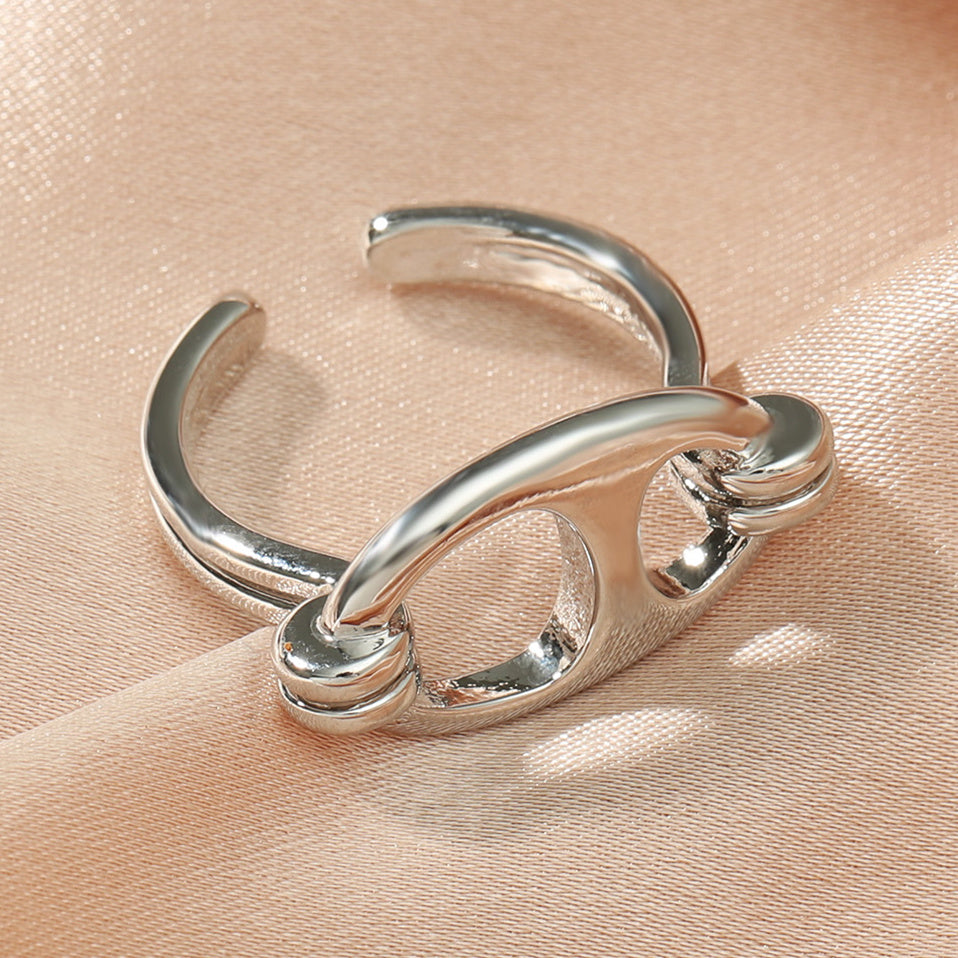 Retro Silver Open Ring - Pig Nose Buckle Titanium Steel Statement Ring
