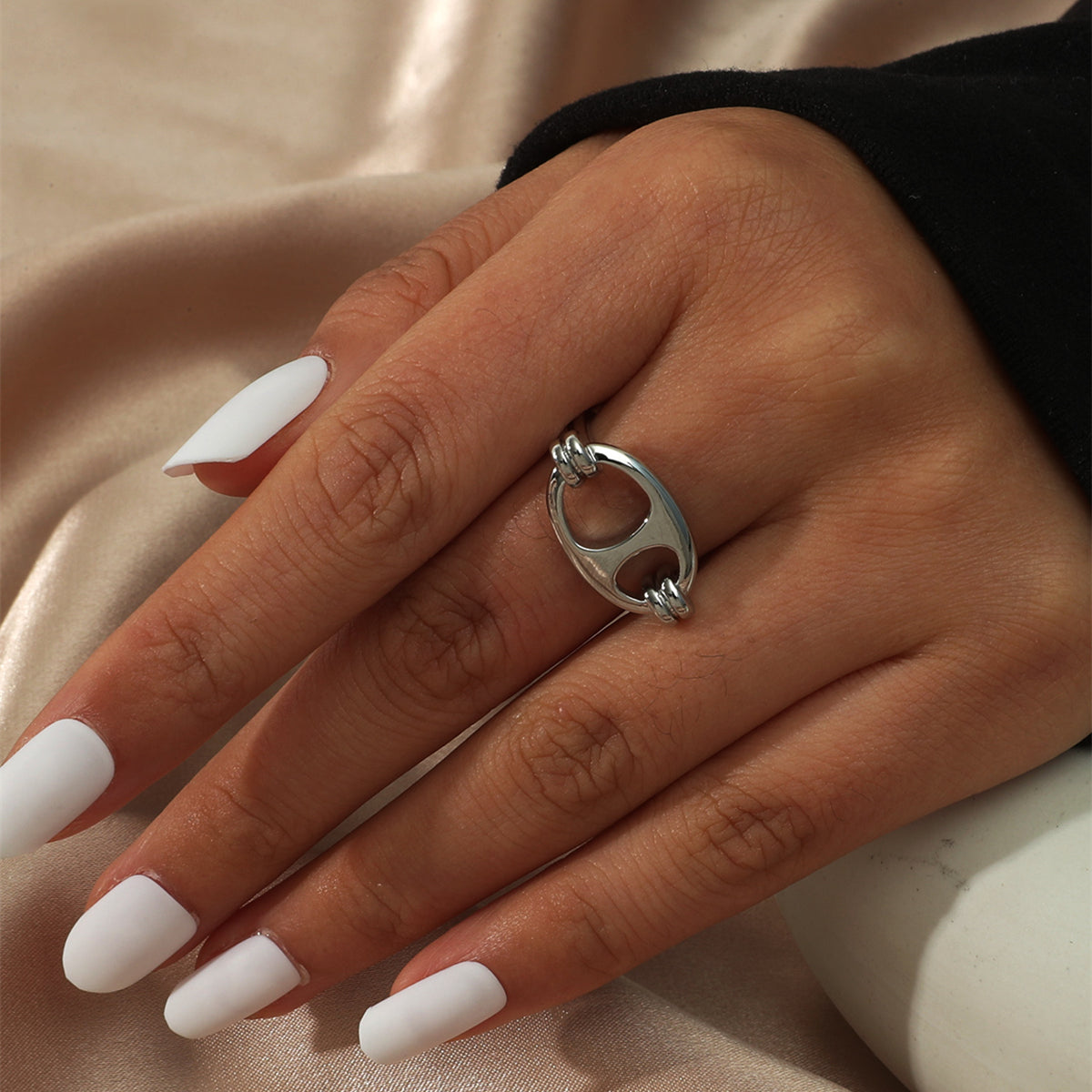 Retro Silver Open Ring - Pig Nose Buckle Titanium Steel Statement Ring