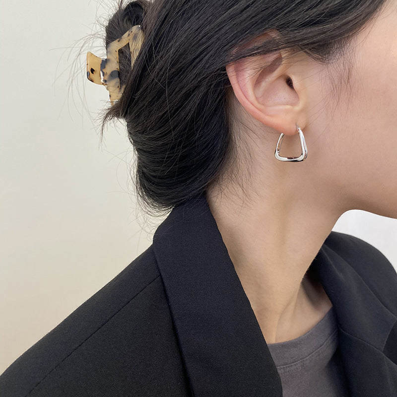 Geometric Trapezoid 925 Silver Needle Earrings for Women