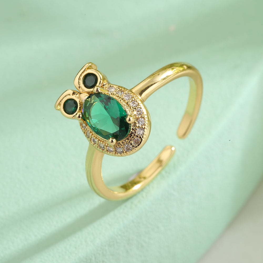French Style 18K Gold Plated Zircon Owl Ring - Unique Animal Design