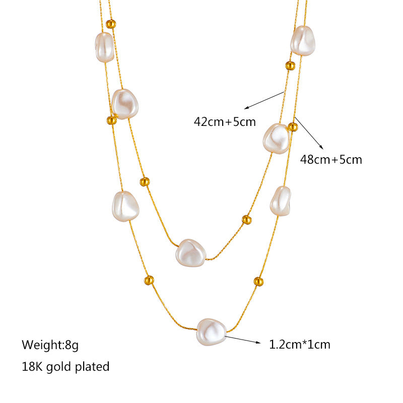 French Style Baroque Pearl Layered Titanium Steel Necklace