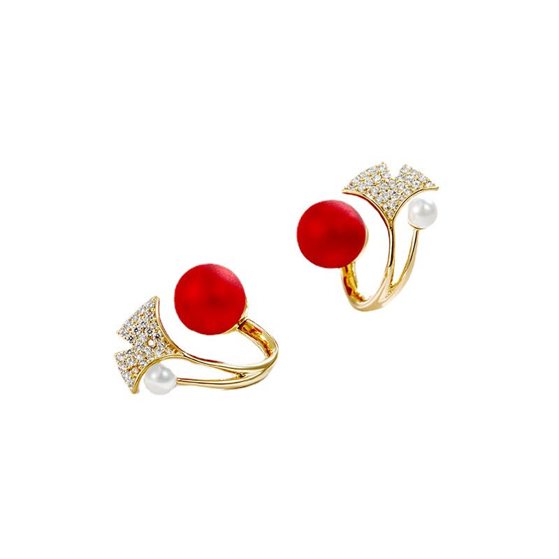 French Style Camellia Flower Rhinestone Pearl Stud Earrings