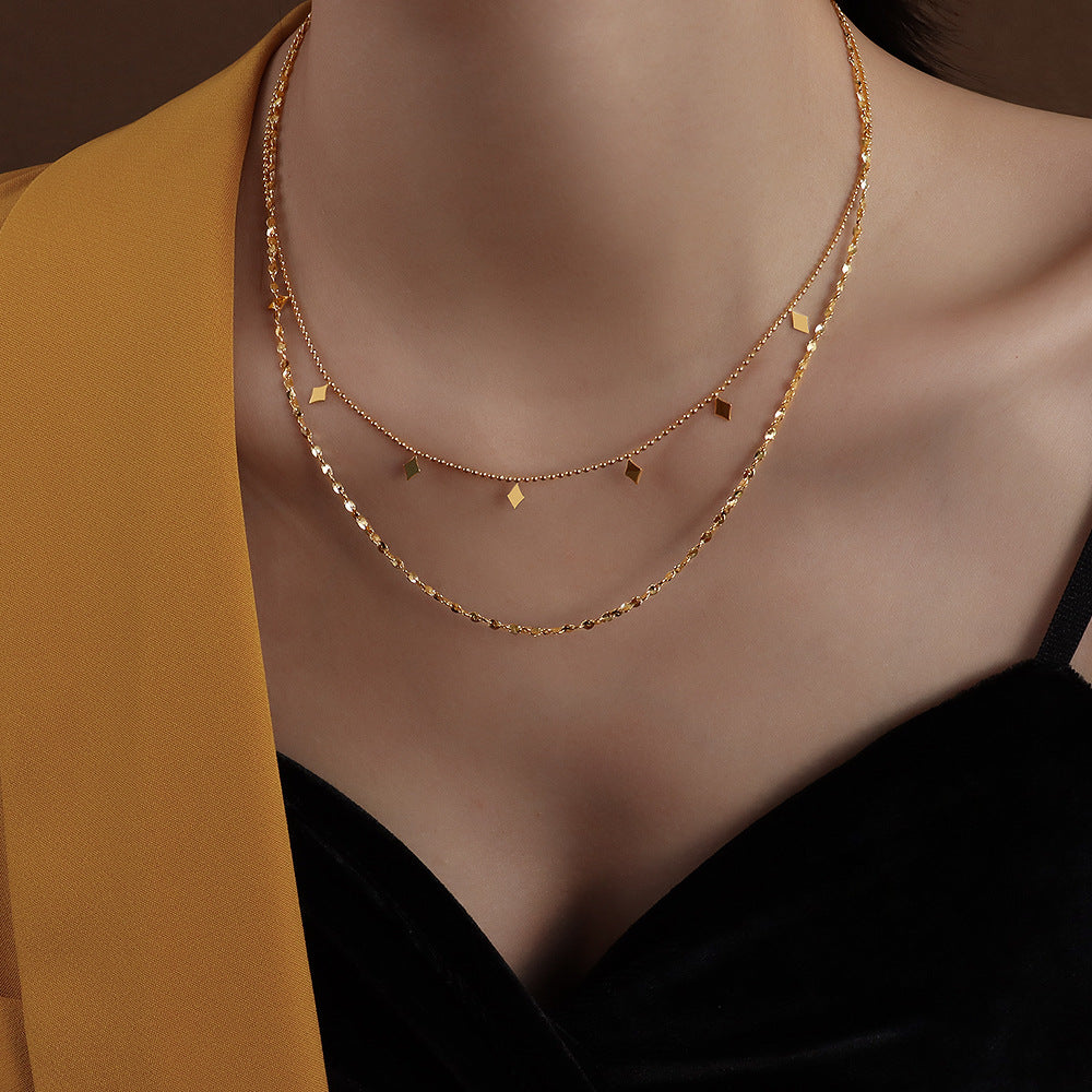 French Style Double Layered Titanium Steel Tassel Necklace