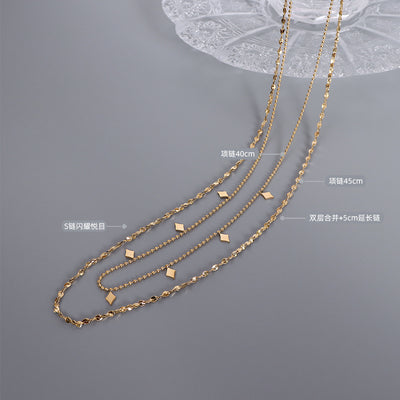 French Style Double Layered Titanium Steel Tassel Necklace