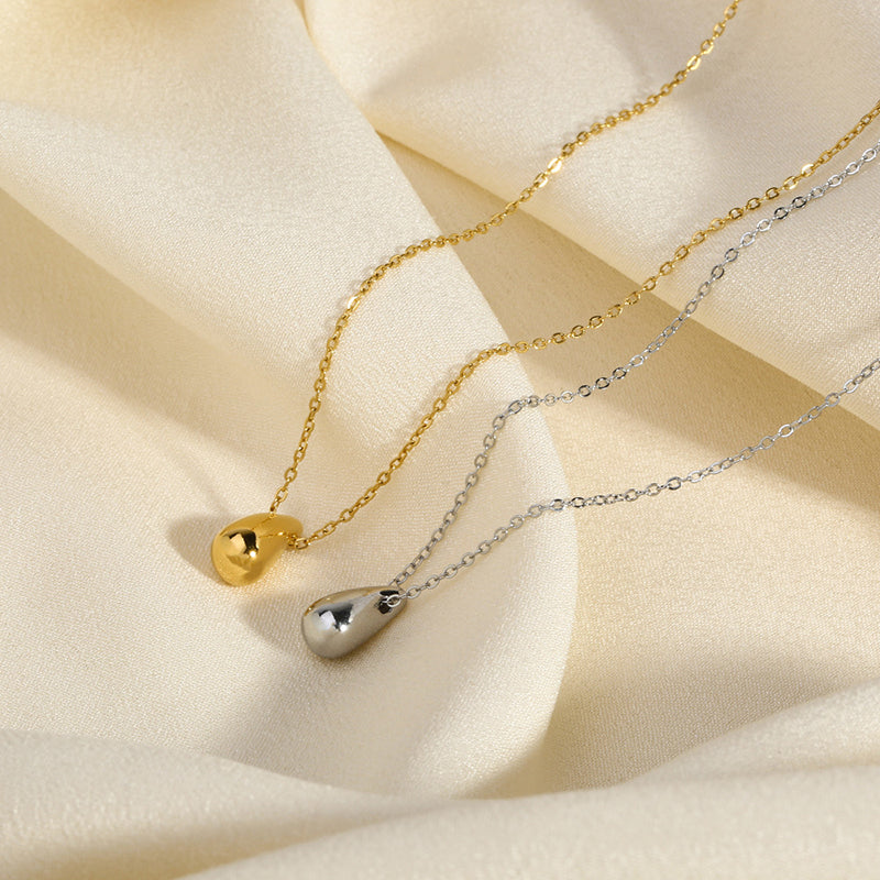 French Style 18K Gold Plated Water Droplet Pendant Necklace - Stainless Steel Titanium Design