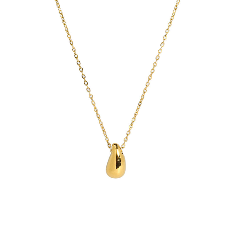 French Style 18K Gold Plated Water Droplet Pendant Necklace - Stainless Steel Titanium Design