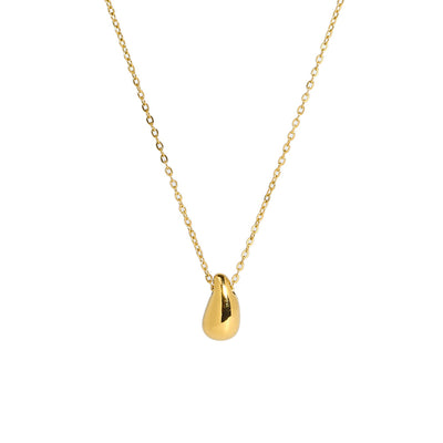 French Style 18K Gold Plated Water Droplet Pendant Necklace - Stainless Steel Titanium Design