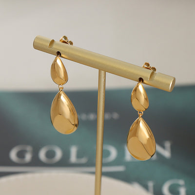 French Style Water Droplet Titanium Steel Earrings with 18K Gold Plating