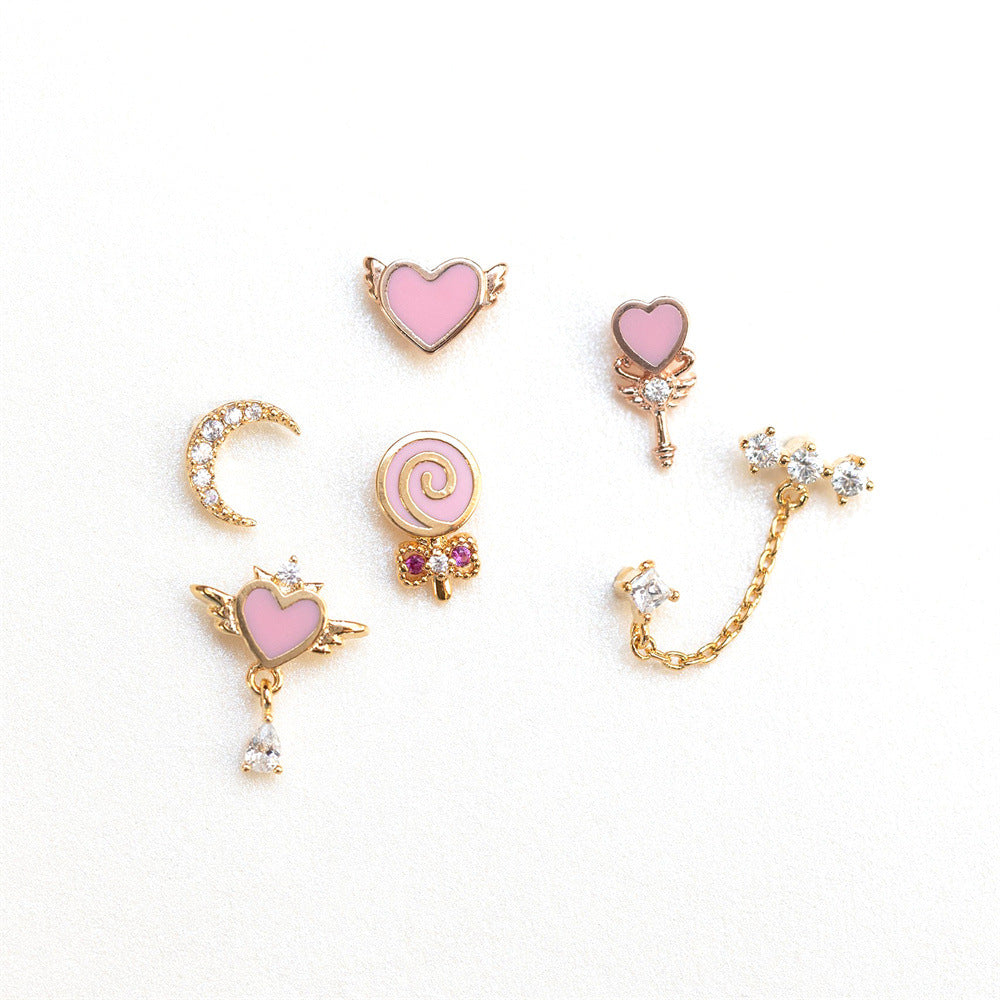 18K Gold Zirconium Fruit Earrings and Cute Fruit Rings Set
