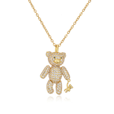 Full Zircon Bear Pendant Necklace Copper Micro Inlaid Cute Design