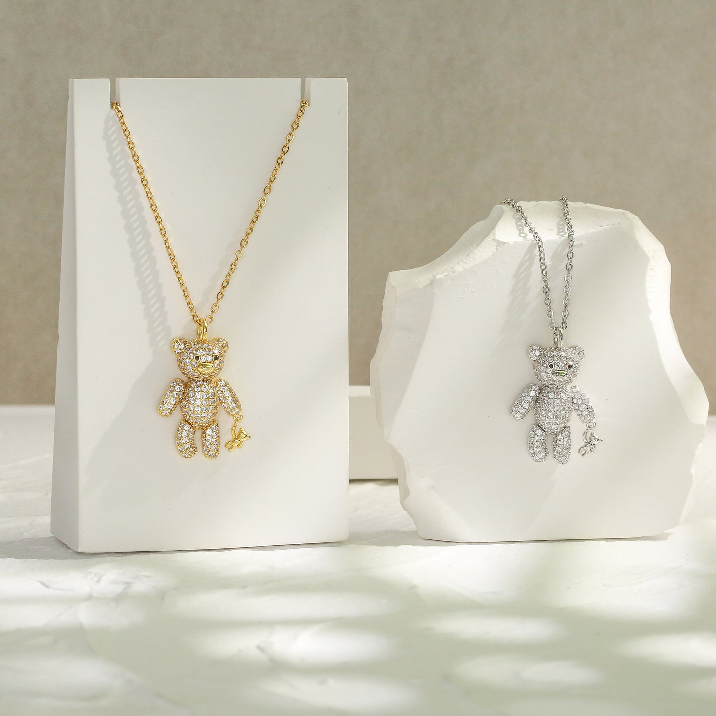 Full Zircon Bear Pendant Necklace Copper Micro Inlaid Cute Design