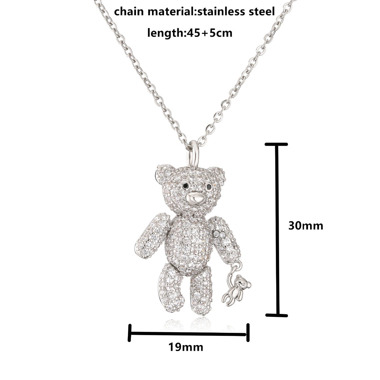 Full Zircon Bear Pendant Necklace Copper Micro Inlaid Cute Design