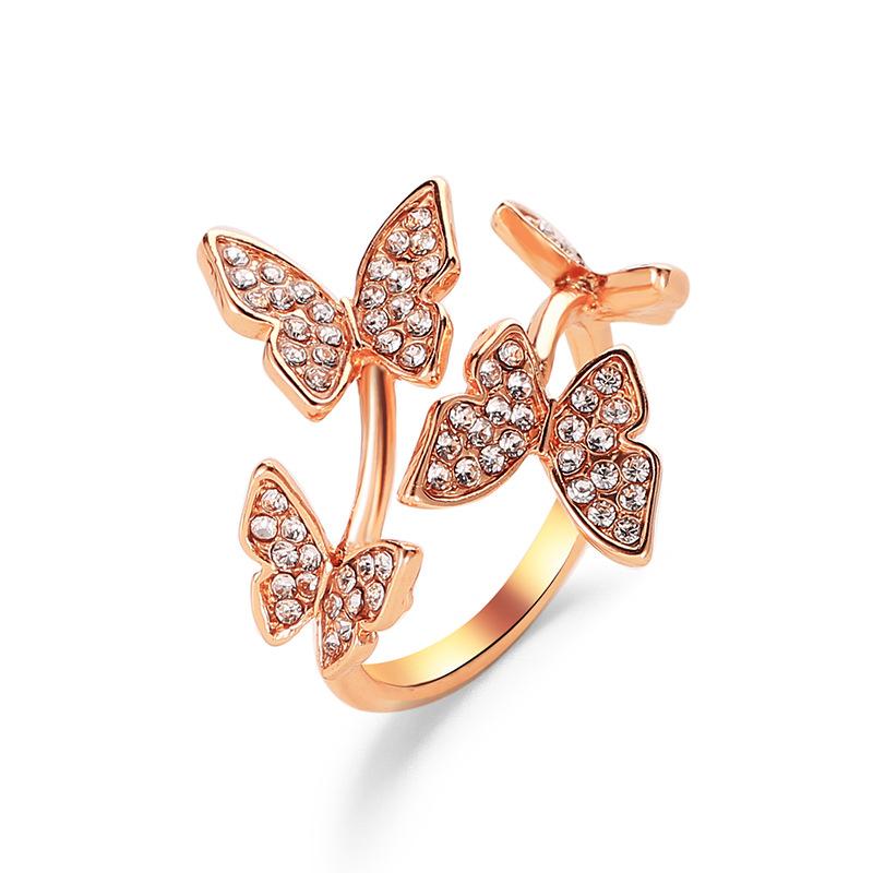 Elegant Butterfly Adjustable Open Ring with Micro Pave Copper Design