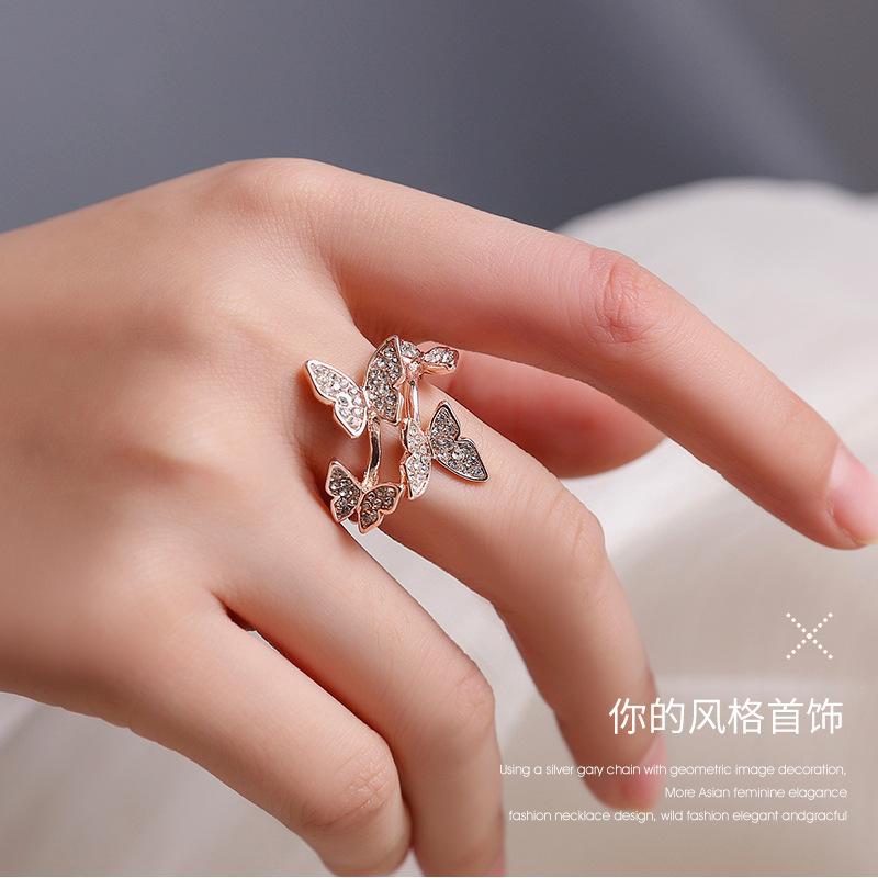 Elegant Butterfly Adjustable Open Ring with Micro Pave Copper Design
