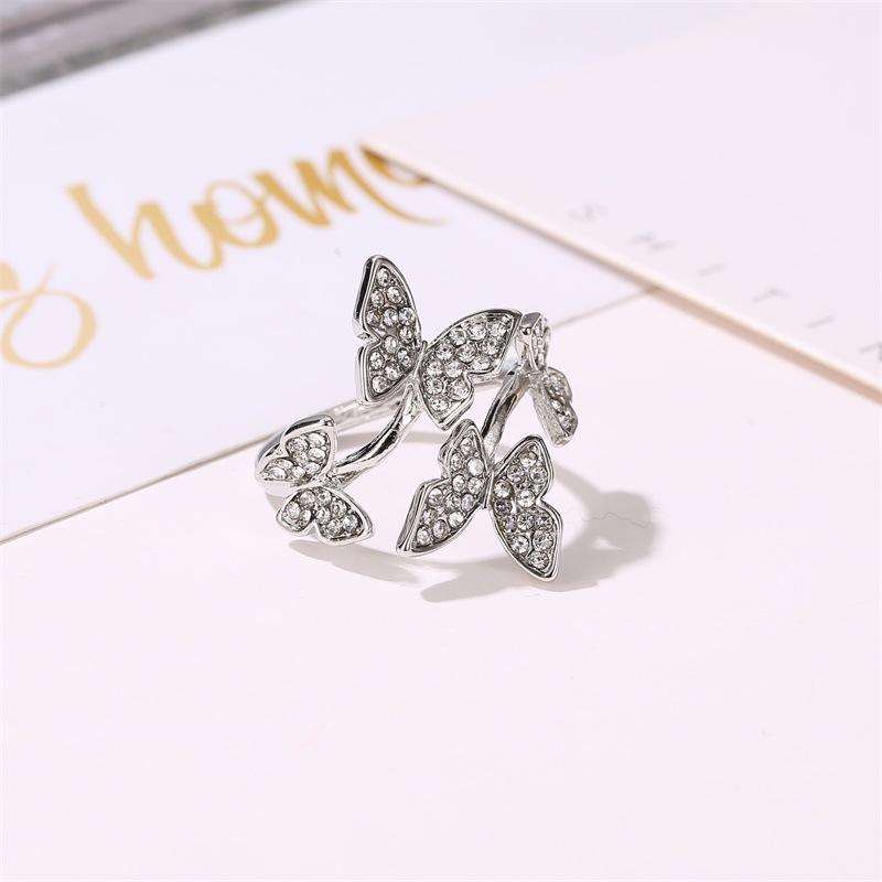 Elegant Butterfly Adjustable Open Ring with Micro Pave Copper Design