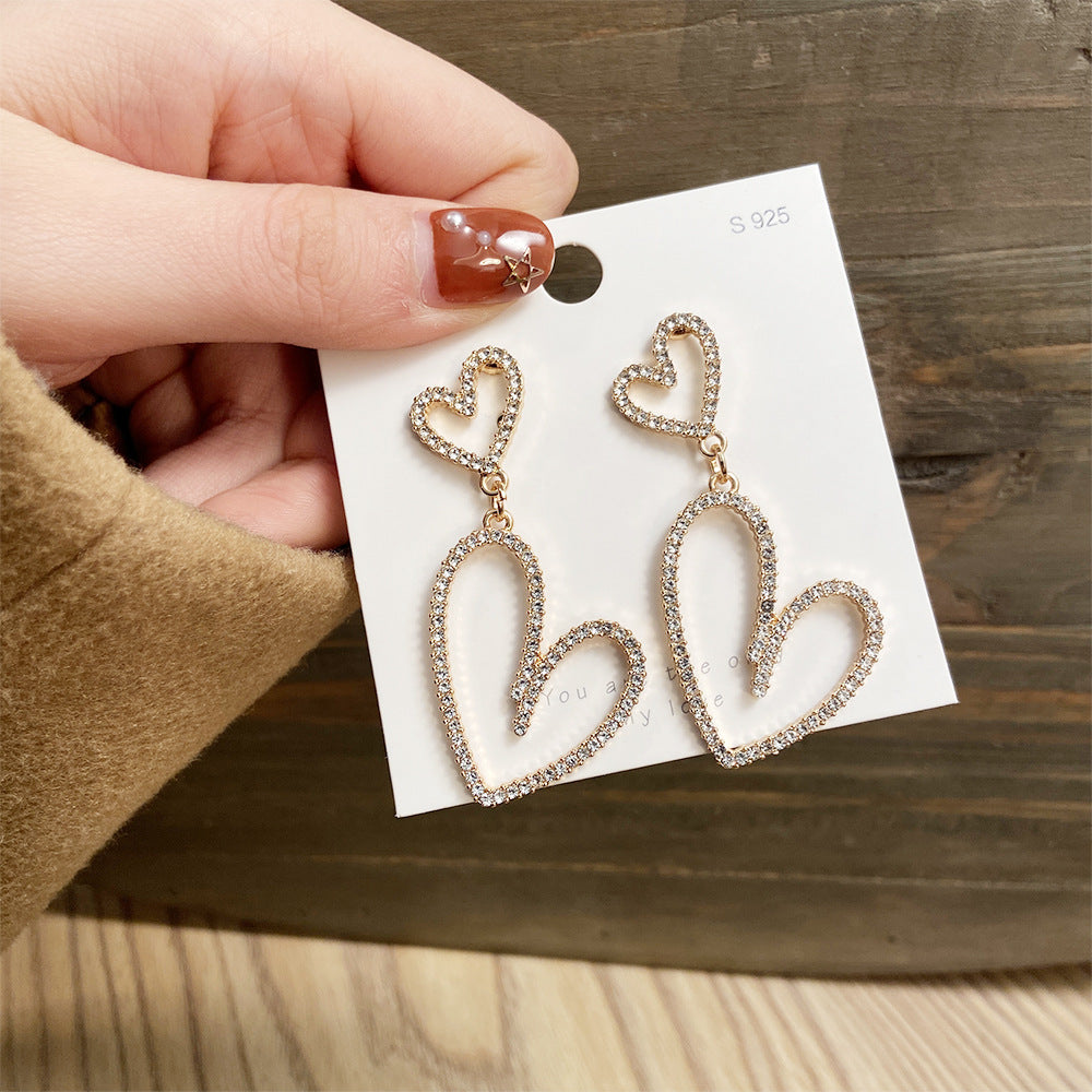 Double Heart Crystal Pendant Earrings