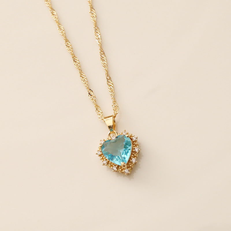 Full Zircon Heart Pendant Necklace