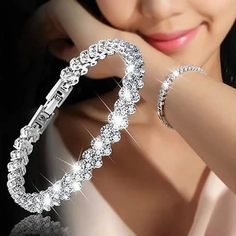 Heart-Shaped Crystal Zircon Alloy Bracelet with Roman Design