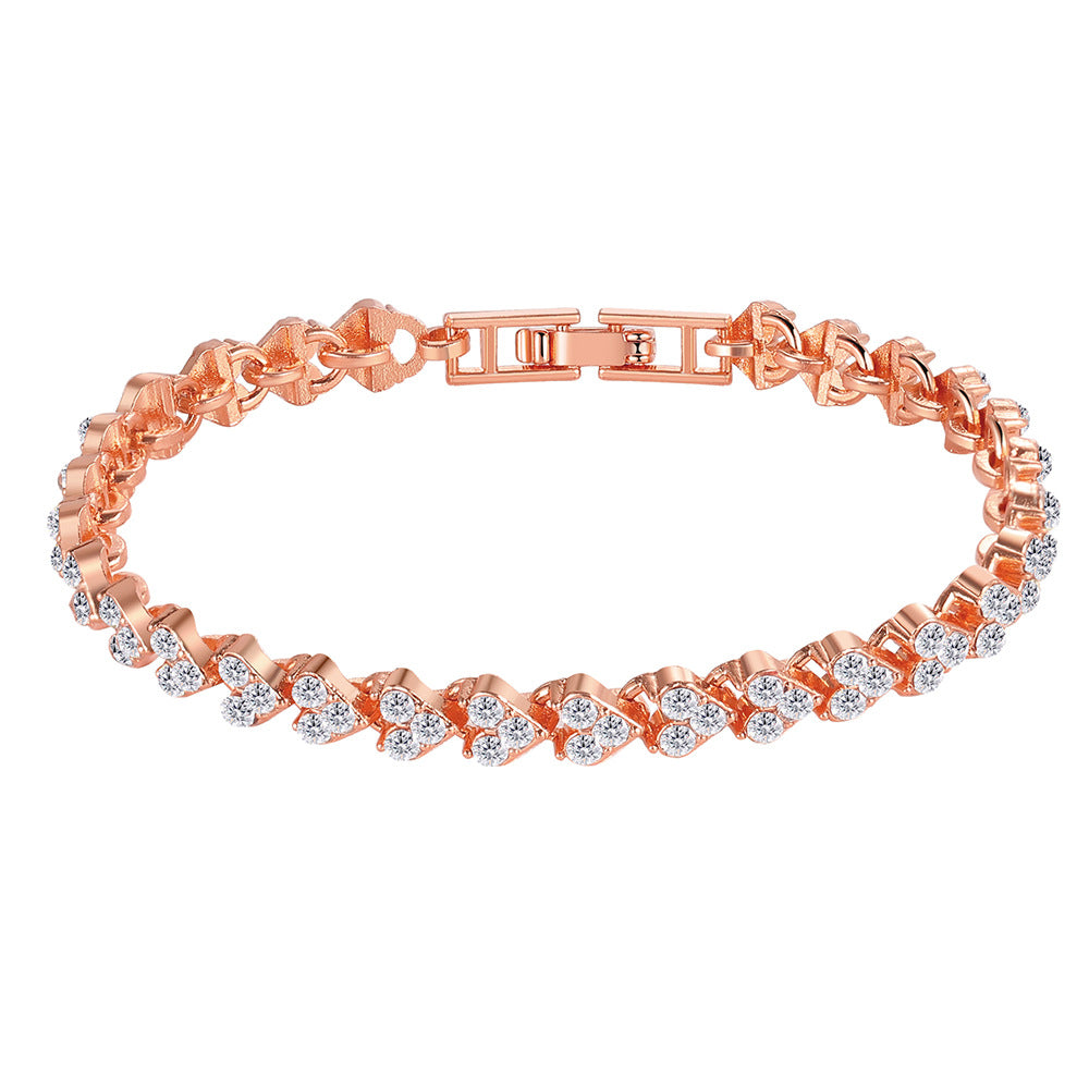 Heart-Shaped Crystal Zircon Alloy Bracelet with Roman Design