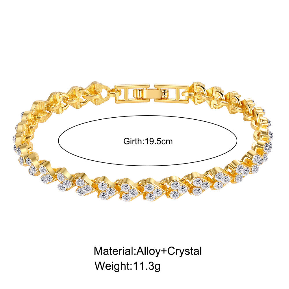 Heart-Shaped Crystal Zircon Alloy Bracelet with Roman Design