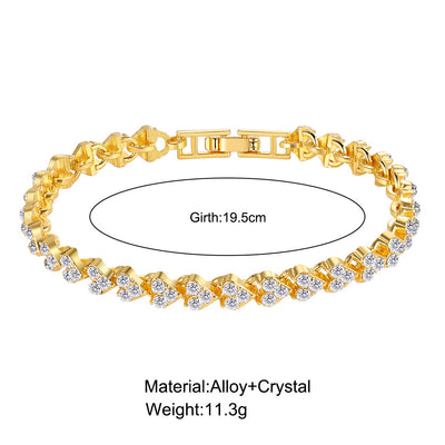 Heart-Shaped Crystal Zircon Alloy Bracelet with Roman Design