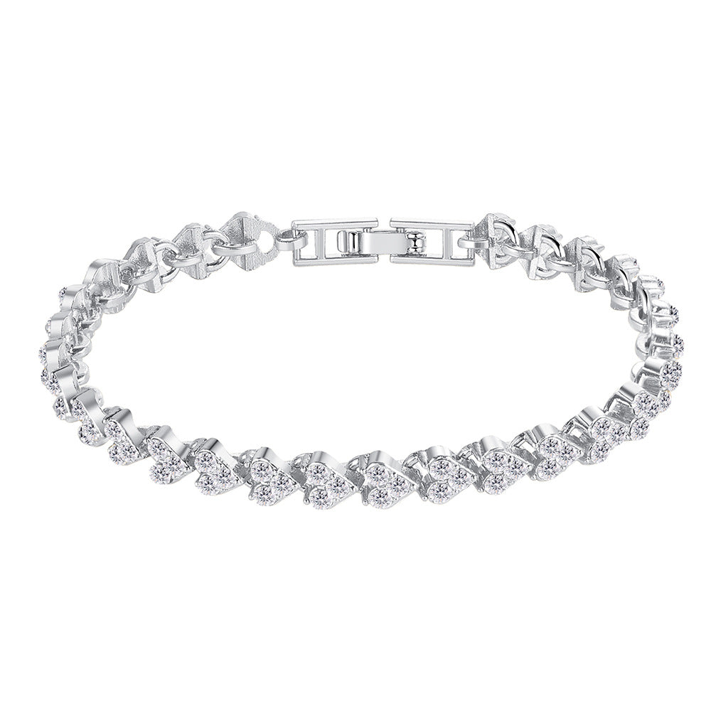 Heart-Shaped Crystal Zircon Alloy Bracelet with Roman Design