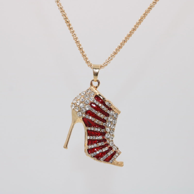 Rhinestone High Heels Pendant Sweater Necklace for Women