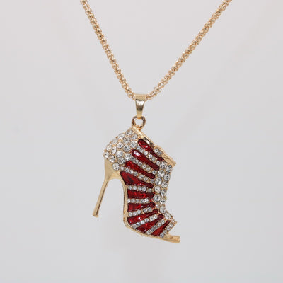 Rhinestone High Heels Pendant Sweater Necklace for Women