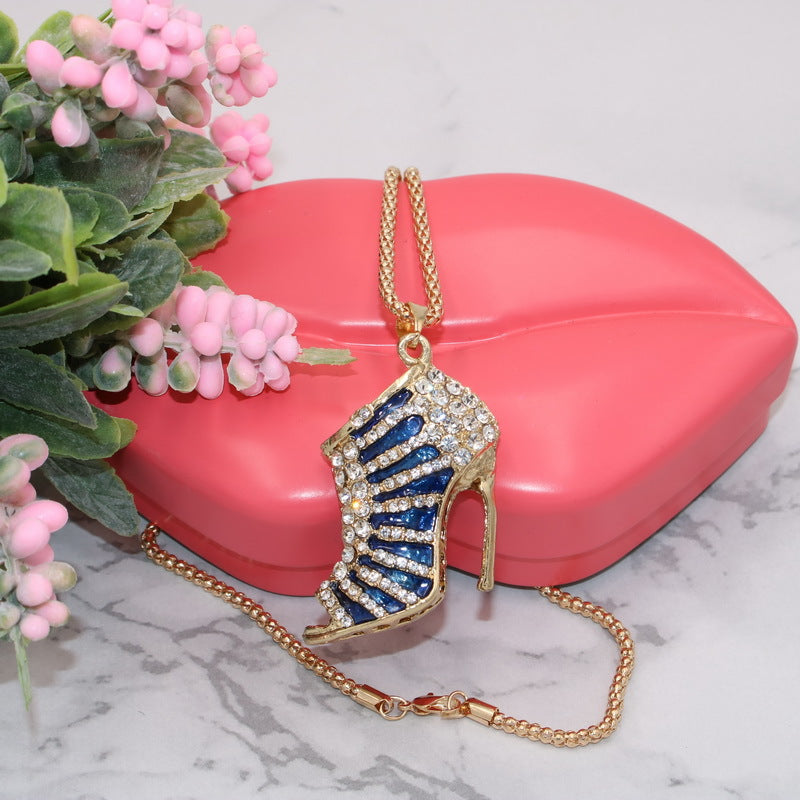 Rhinestone High Heels Pendant Sweater Necklace for Women