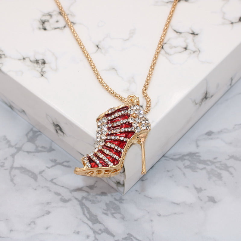 Rhinestone High Heels Pendant Sweater Necklace for Women