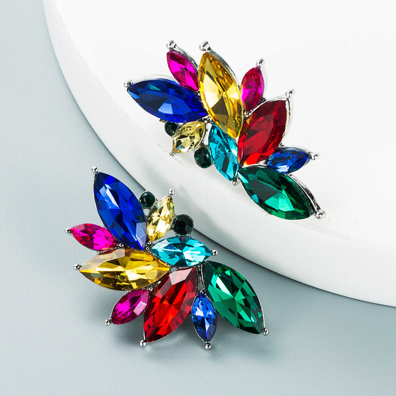 Geometric Flower Rhinestone Stud Earrings Vintage Style