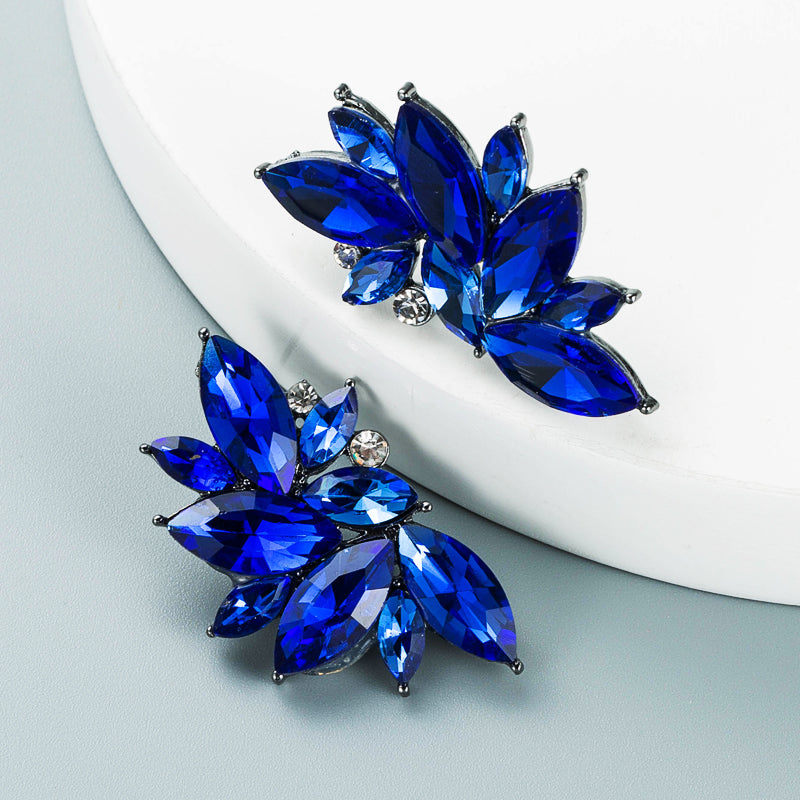 Geometric Flower Rhinestone Stud Earrings Vintage Style