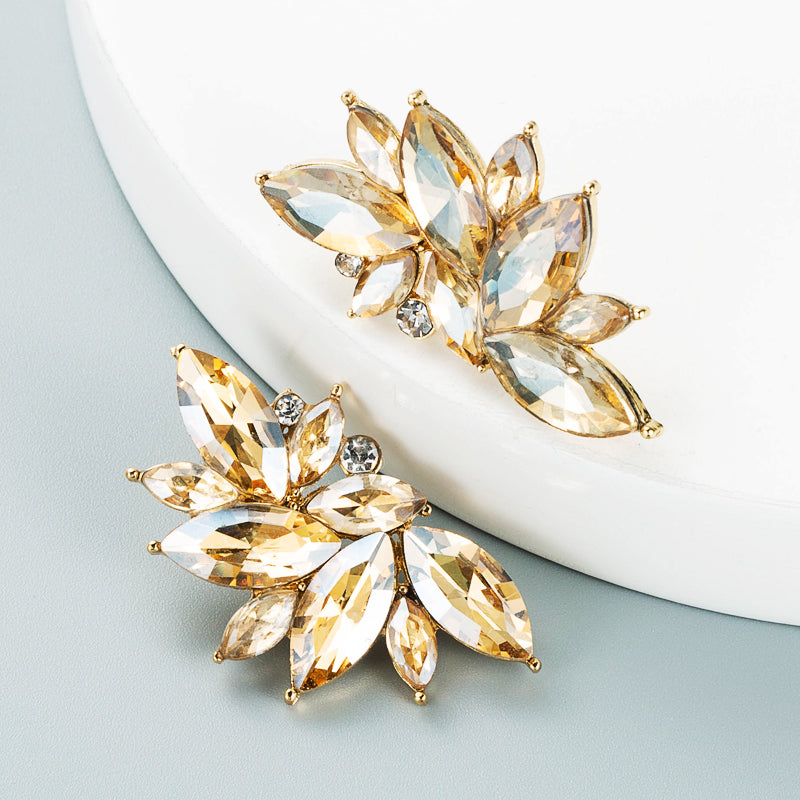 Geometric Flower Rhinestone Stud Earrings Vintage Style