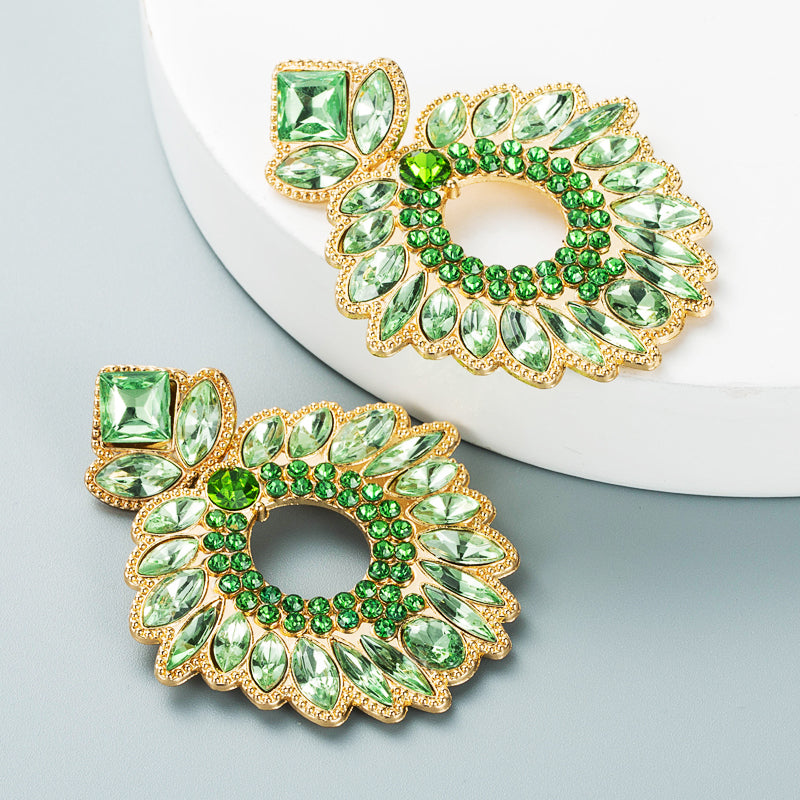 Geometric Flower Rhinestone Inlaid Pendant Earrings